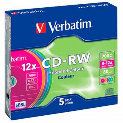 0892820042 - VERBATIM CD-RW 5pezzi colour 8-12X 700MB 43167 **